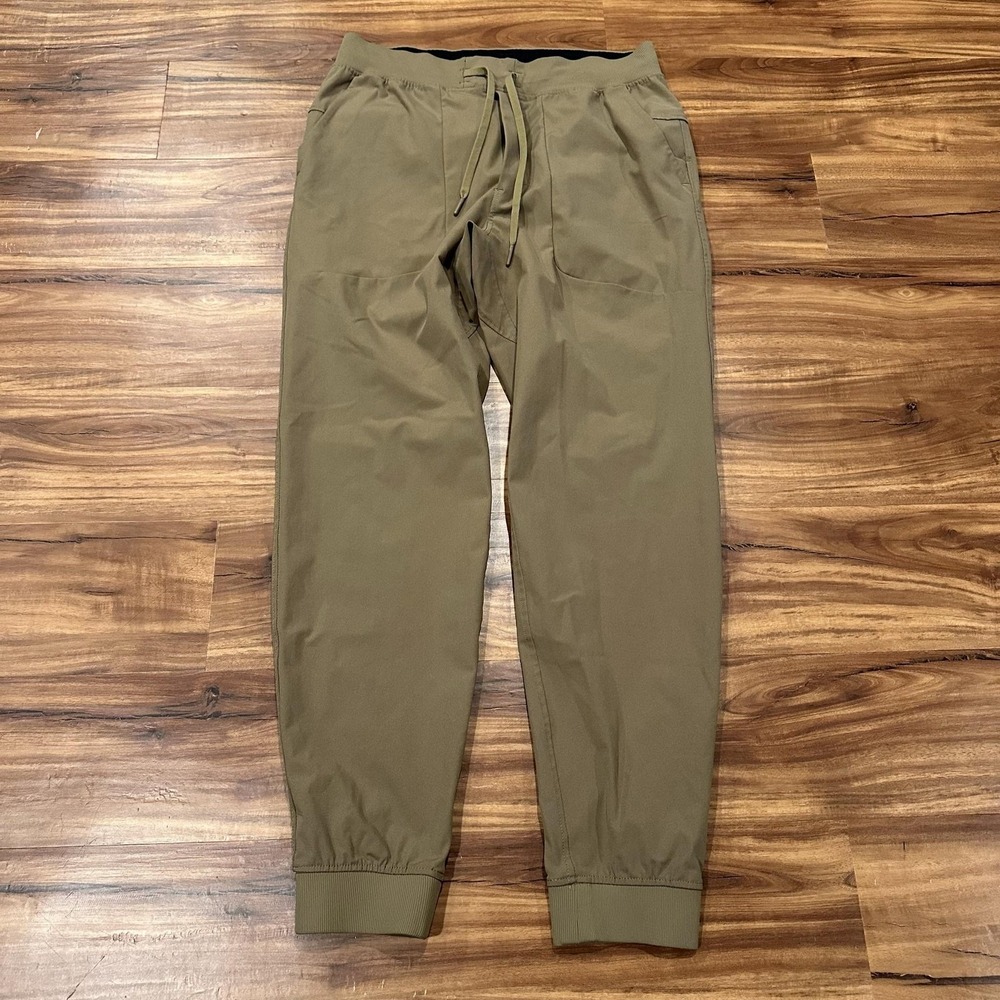 Lululemon Jogger Pants Mens Large Green Woven Elastic Waist Cuffed Hem